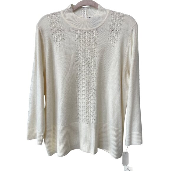 Vintage 90s Koret Sweater Size Large Beaded Knit Mock Neck Cozy Deadstock NEW - Picture 1 of 7